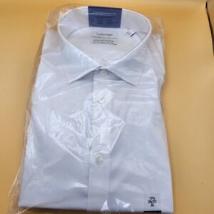 Calvin Klein Dress Shirt Infinite Wrinkle Free Slim Tall Stretch Sz 17.5 36/37